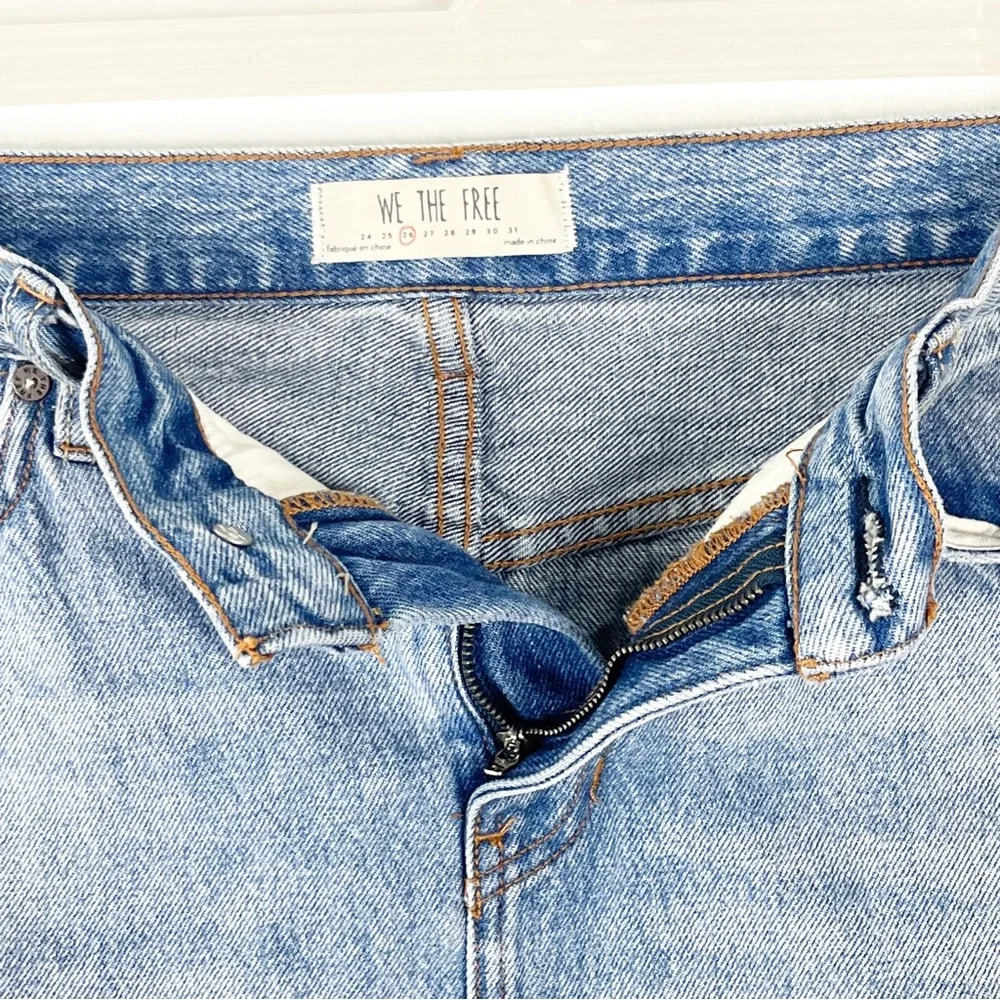 FREE PEOPLE WE THE FREE Ripped Distressed Blue Denim Jean Mini Skirt 26 Boho